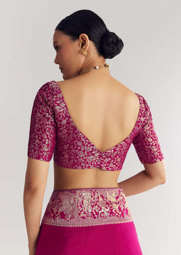 Wine Dola Silk Saree With Zari Motifs