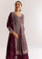 Wine Georgette Kurta Set With Zari And Resham Work