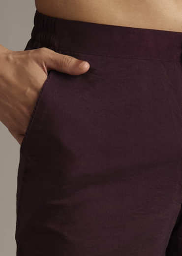 Wine Indo Western Set For Men With Cutdana Embroidery