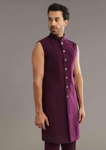 Wine Indo Western Set With Embellished Salli And Diamond Work