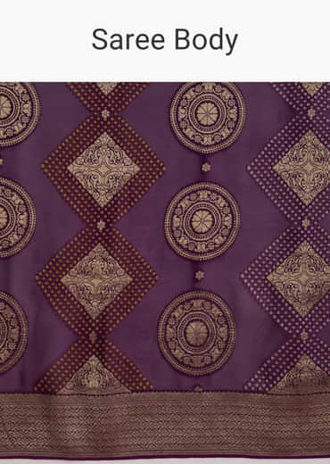 Wine Khadhi Georgette Saree With Geometric Motifs In Zari Work