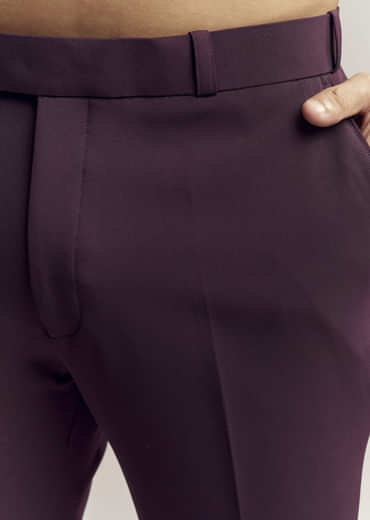 Wine Kurta Set For Men With Floral Print And Beads Work On Suiting Fabric