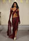 Wine Net Bridal Indo Western Fishcut Skirt Set With Hand Embroidery