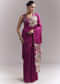 Wine Organza Silk Saree With Floral Thread Embroidery And Cutwork