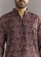 Wine Pashmina Silk Kurta Set With Vine Print Motifs