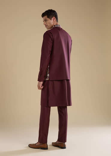 Wine Rayon Jacket Kurta Set with Gotta Work