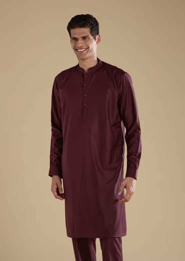 Wine Rayon Jacket Kurta Set with Gotta Work