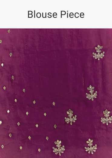 Wine Satin Embroidered Saree With Gota Patti And Zardosi Work
