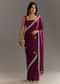 Wine Satin Embroidered Saree With Gota Patti And Zardosi Work