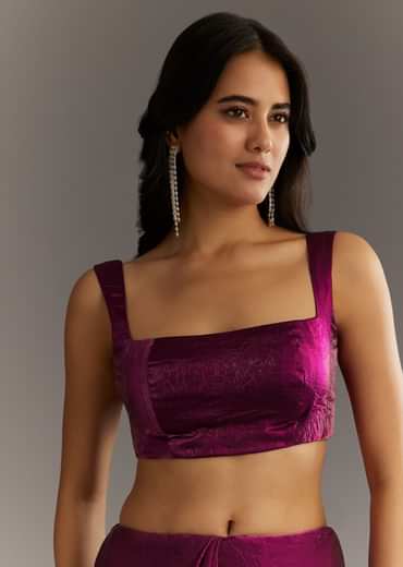 Wine Satin Embroidered Saree With Gota Patti And Zardosi Work