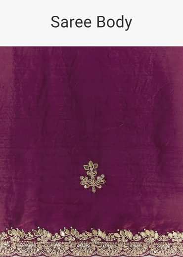 Wine Satin Embroidered Saree With Gota Patti And Zardosi Work