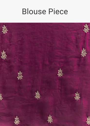 Wine Satin Sequins Saree With Zardosi Cutdana Embroidery And Scallop Border