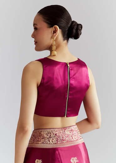 Wine Satin Silk Woven Saree With Heavy Zari Embroidery