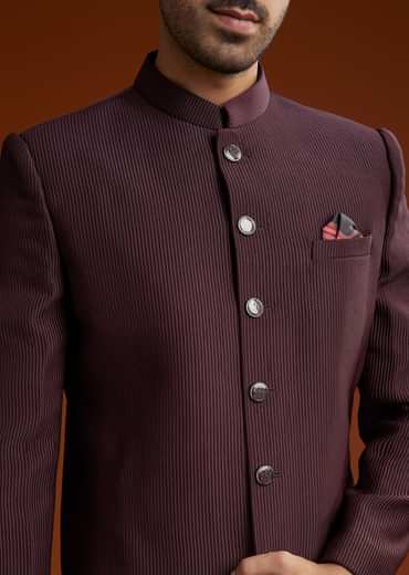 Wine Sherwani Set With Minimalist Design
