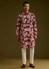 Wine Silk Floral Printed Kurta Set With Stone Work