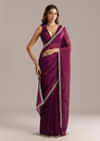 Wine Silk Saree With Stone And Sequin Embroidery