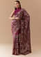 Wine Tissue Organza Embroidered Saree with Unstitched Blouse