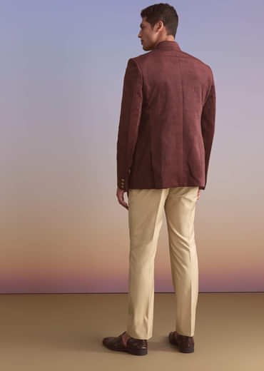 Wine Velvet Jodhpuri Suit For Men With Metal And Zari Embroidery