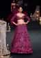 Wine 3D Floral Organza Lehenga With Ruffle Blouse