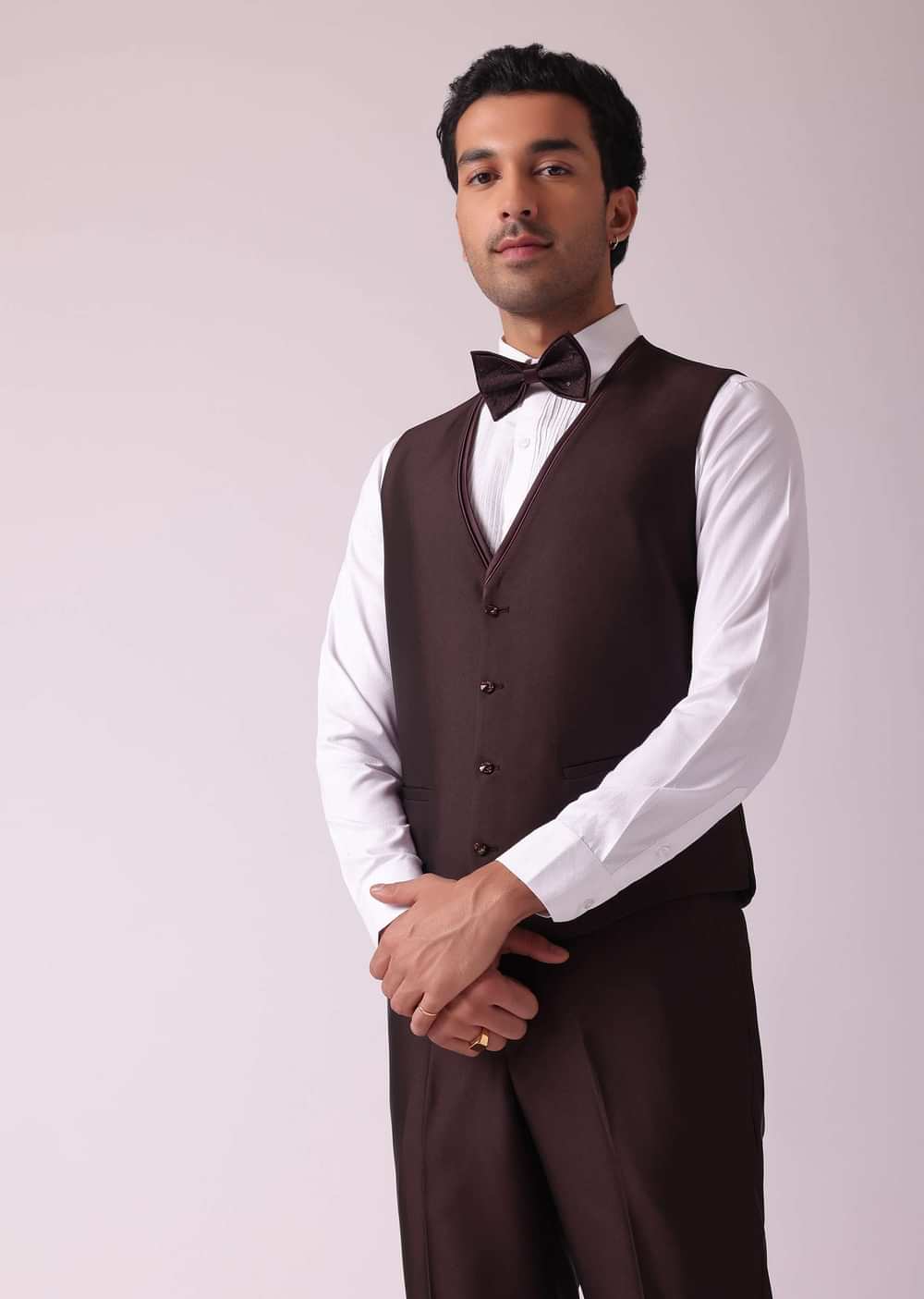 Wine Blazer And Pant Set In Terry Rayon Fabric