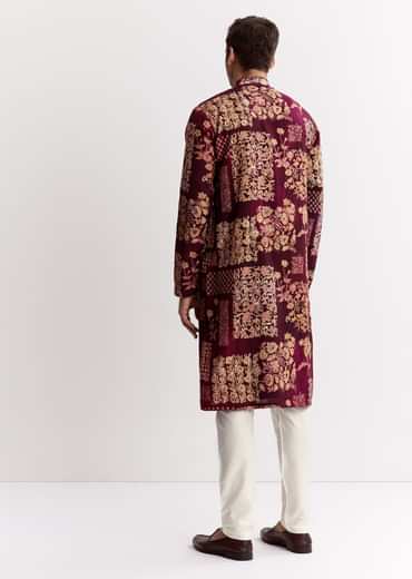 Wine Chanderi Kurta Set With Stone Sequins And Cutdana Work