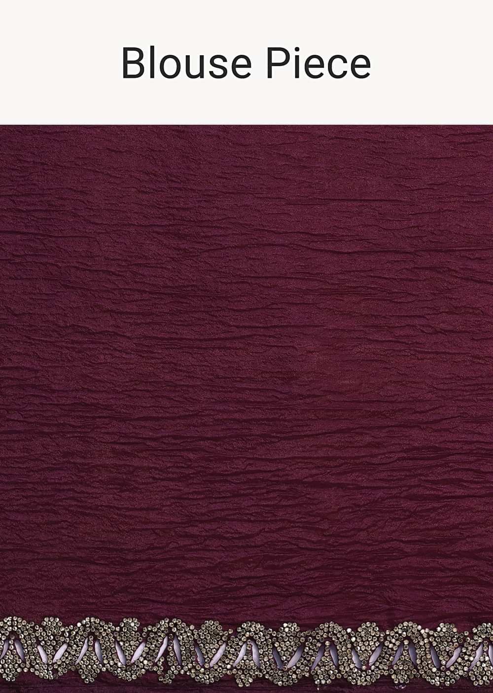 Wine Crushed Tissue Saree With Stone Embellished Border