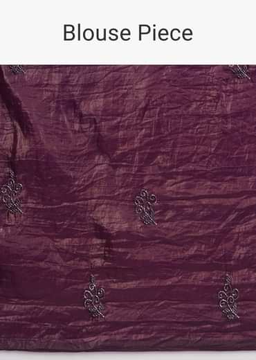 Wine Crushed Tissue Silk Saree With Cutdana Scallop Border