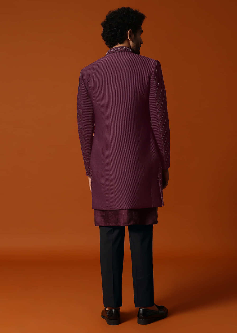 Wine Cutdana Embroidered Sherwani Set For Men
