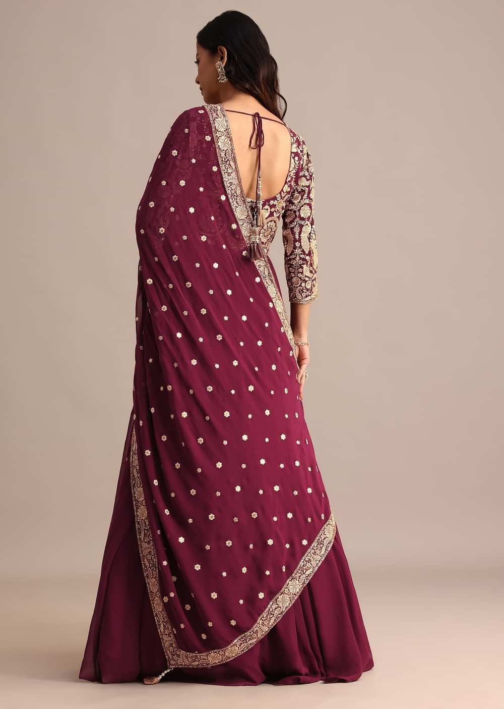 Wine Embroidered Georgette Anarkali Suit
