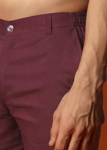 Wine Embroidered Kurta Jacket Set For Men