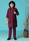 Wine Embroidered Silk Kurta Jacket Set For Boys
