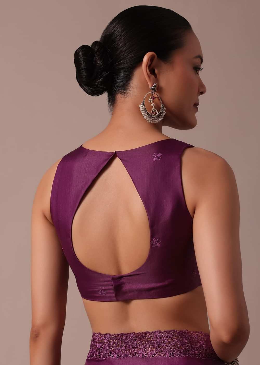 Wine Embroidered Tussar Saree With Unstitched Blouse