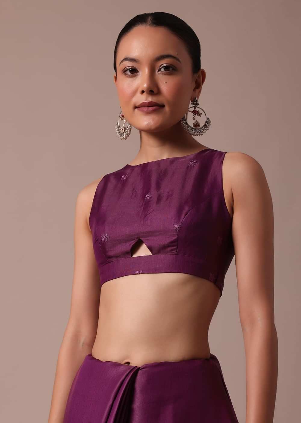 Wine Embroidered Tussar Saree With Unstitched Blouse