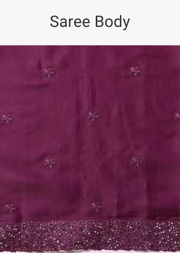 Wine Embroidered Tussar Saree With Unstitched Blouse