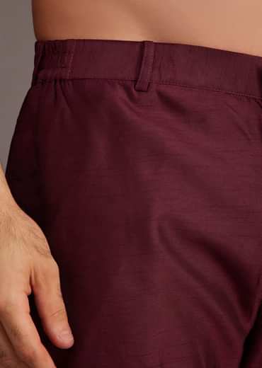 Wine Floral Embroidered Jacket Kurta Set