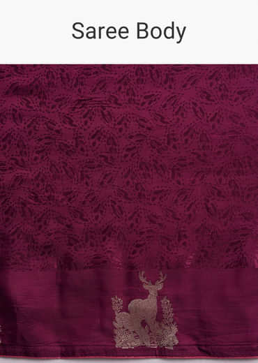 Wine Jacquard Silk Woven Saree With Brocade Work And Embroidery