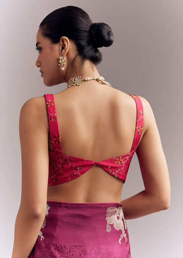 Wine Jacquard Silk Woven Saree With Brocade Work And Embroidery