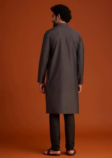 Wine Kurta Pajama Set With Contrast Panel Design