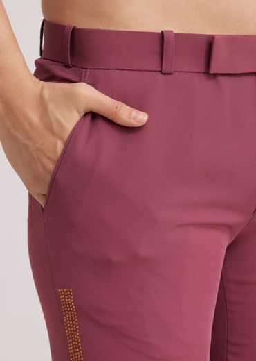 Wine Lycra Kurta Set With Glass Bead Embellishments