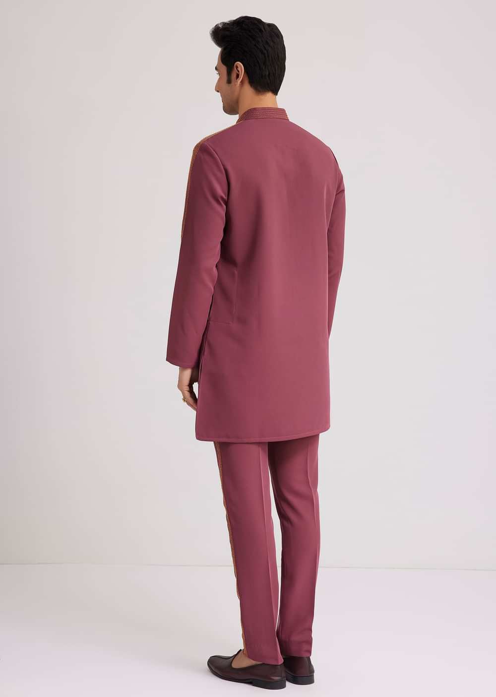 Wine Lycra Kurta Set With Glass Bead Embellishments