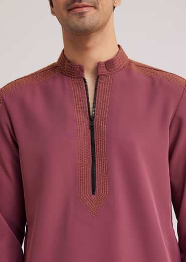 Wine Lycra Kurta Set With Glass Bead Embellishments