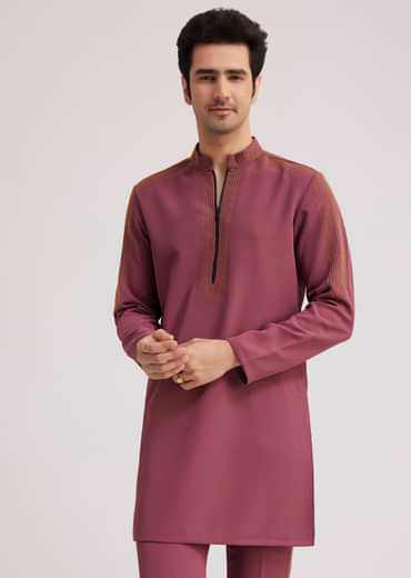 Wine Lycra Kurta Set With Glass Bead Embellishments