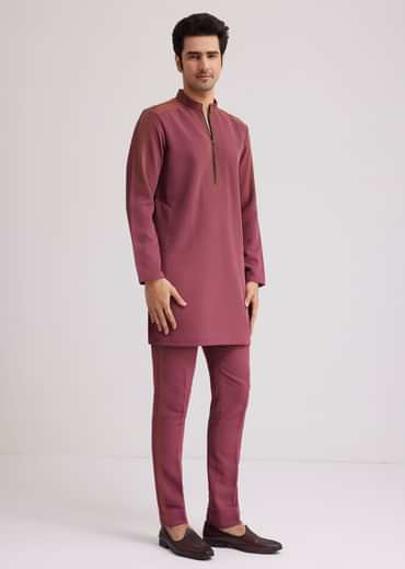 Wine Lycra Kurta Set With Glass Bead Embellishments