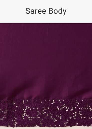 Wine Tussar Saree With Lace Border And Unstitched Blouse Piece