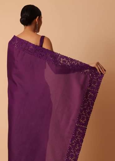 Wine Tussar Saree With Lace Border And Unstitched Blouse Piece