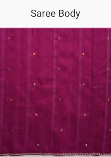 Wine Organza Silk Saree With Floral Thread Embroidery And Cutwork