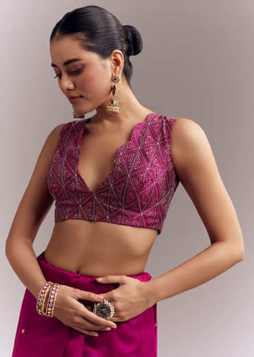 Wine Organza Silk Saree With Floral Thread Embroidery And Cutwork