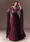 Wine Organze Flared Gown With 3D Draped Wings