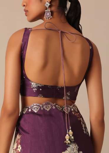 Wine Printed Tussar Silk Saree With Unstitched Blouse Piece