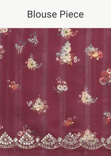 Wine Printed Tussar Silk Saree With Unstitched Blouse Piece